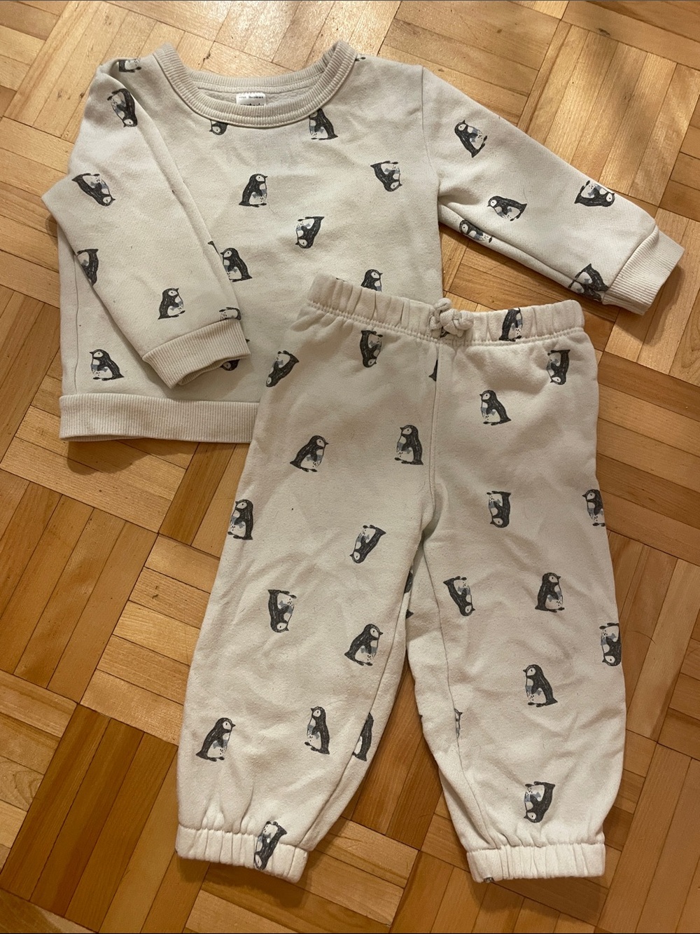 Carter's Cream and Black Penguin Print Kids Matching Set